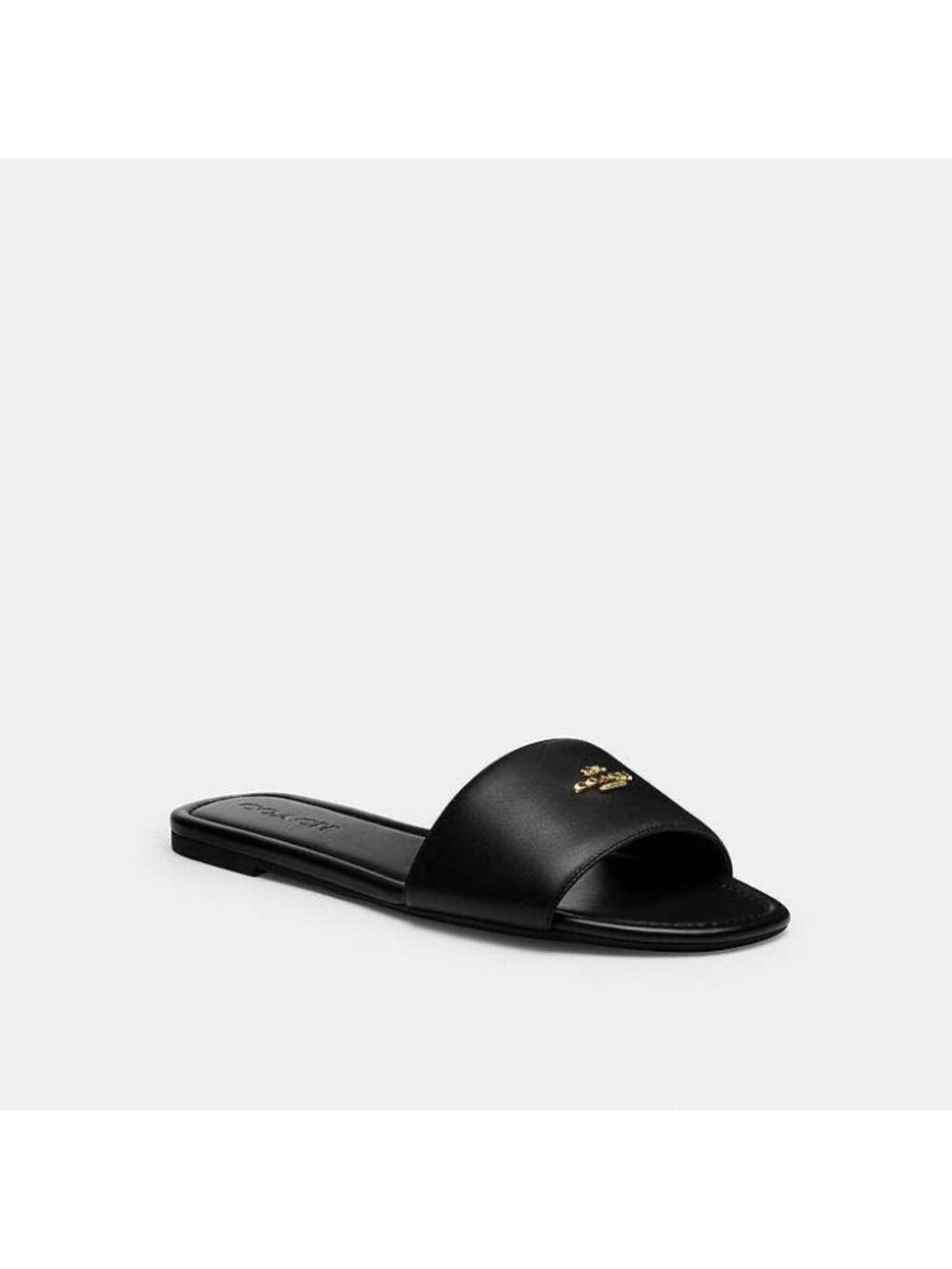 Coach Black leather slide sandals Women's Size 9 Slip-on Open Toe Logo Plaque